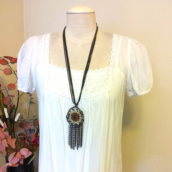 Vintage NEW sandwich jewellery Handmade Bead Pendant VTG Oxidize Silver Necklace - Picture 4 of 7